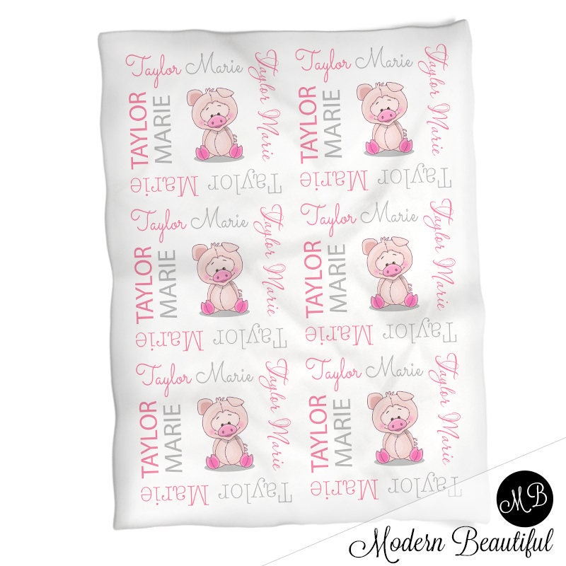 Personalized Girl Pig Baby Name Blanket Girl
