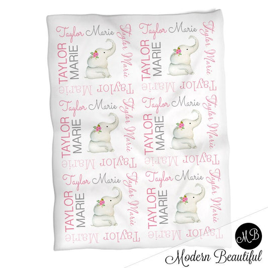 Personalized Elephant Baby Name Blanket