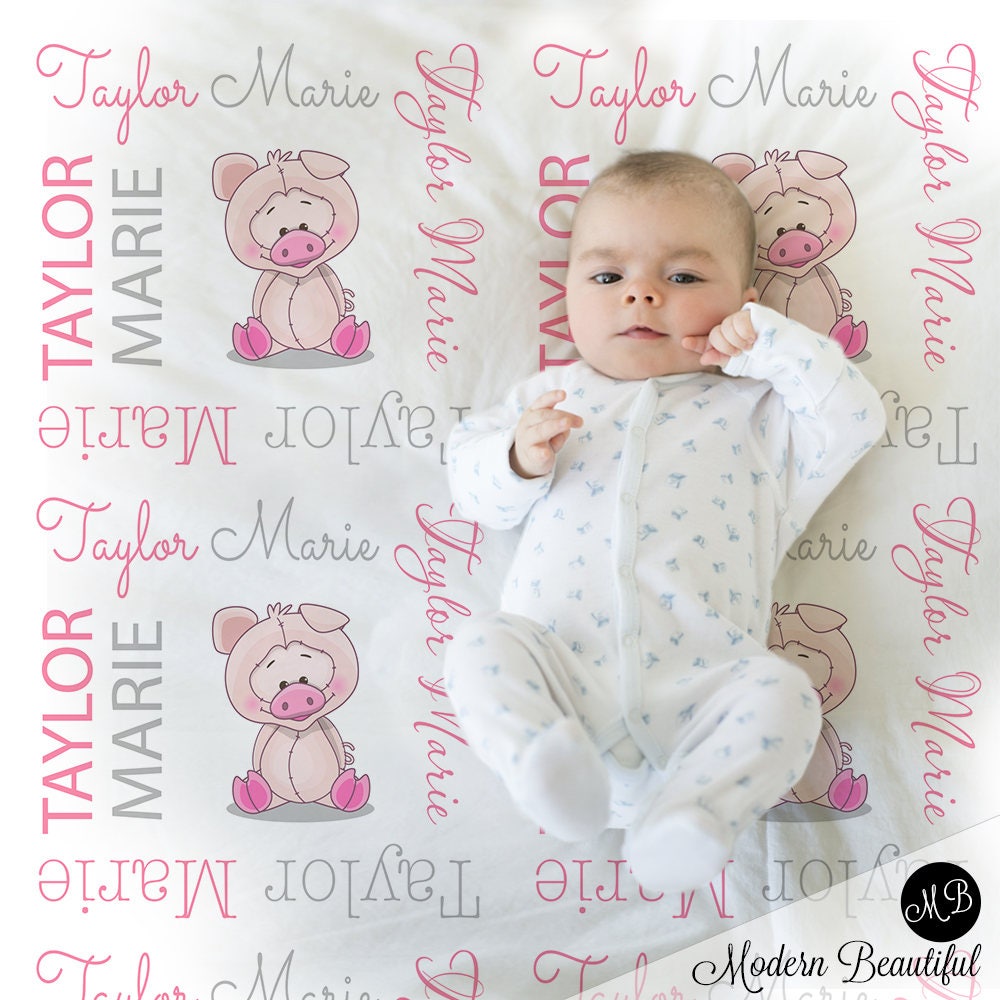 Personalized Girl Pig Baby Name Blanket Girl