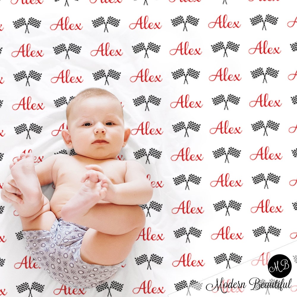 Personalized Race Flag Baby Name Blanket