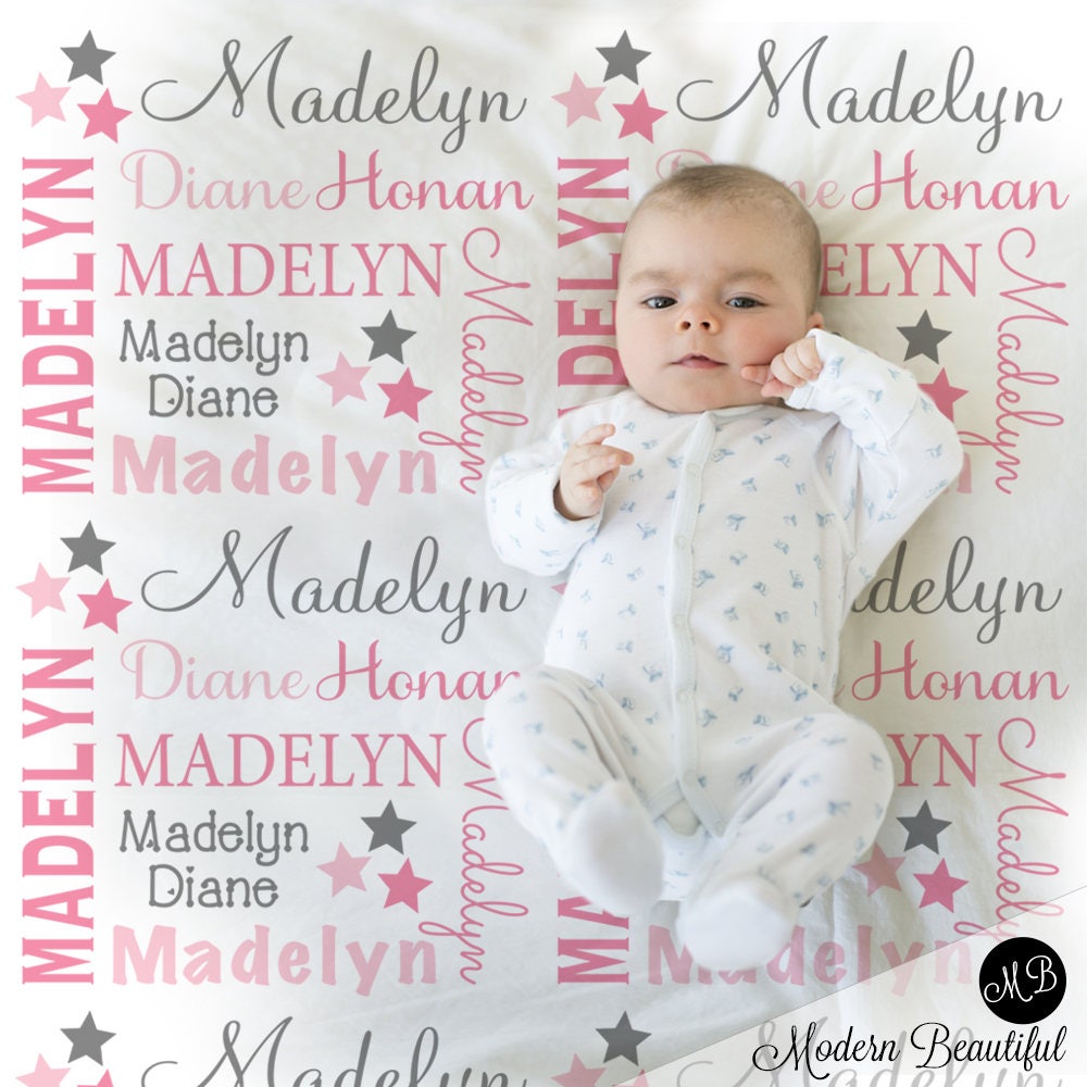Personalized Stars Baby Name Blanket Girl