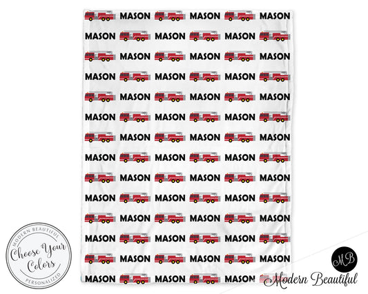 Personalized firetruck baby name blanket