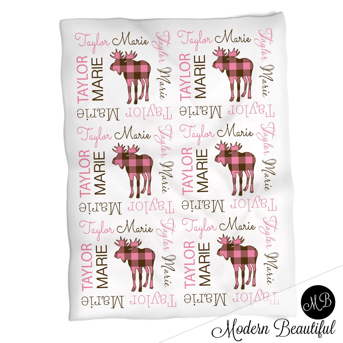 Personalized Moose Baby Name Blanket Girl
