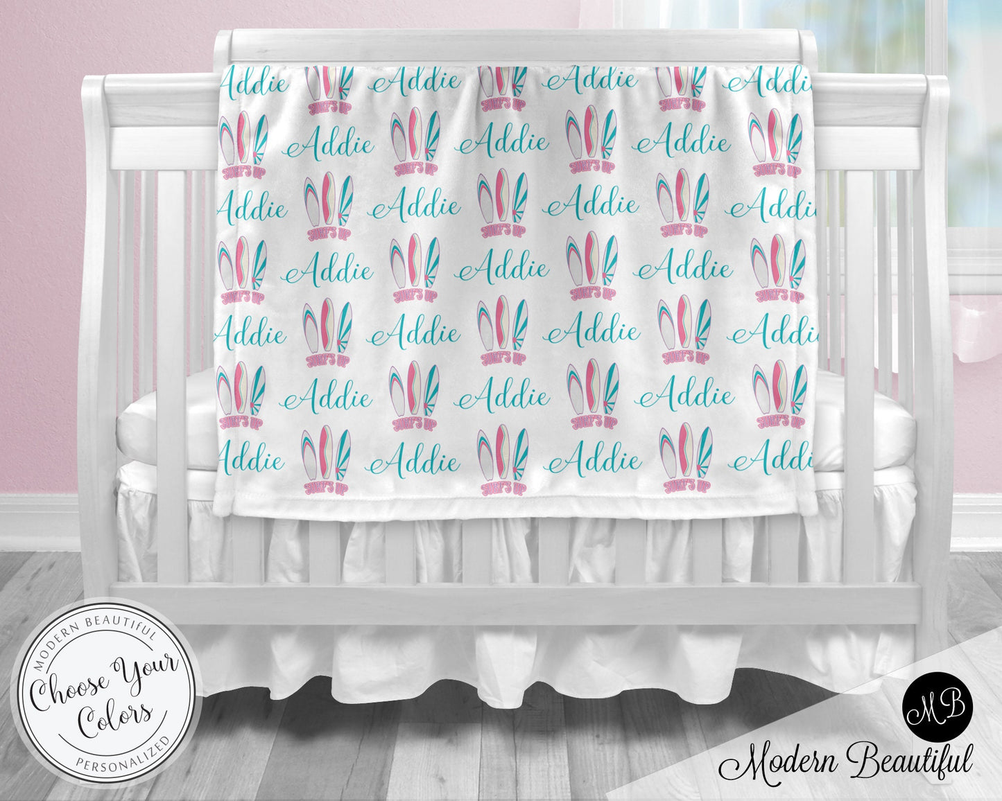 Personalized Surfboards Baby Name Blanket Girl