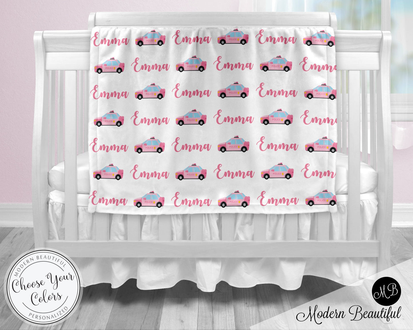 Personalized Police Cars Baby Name Blanket Girl