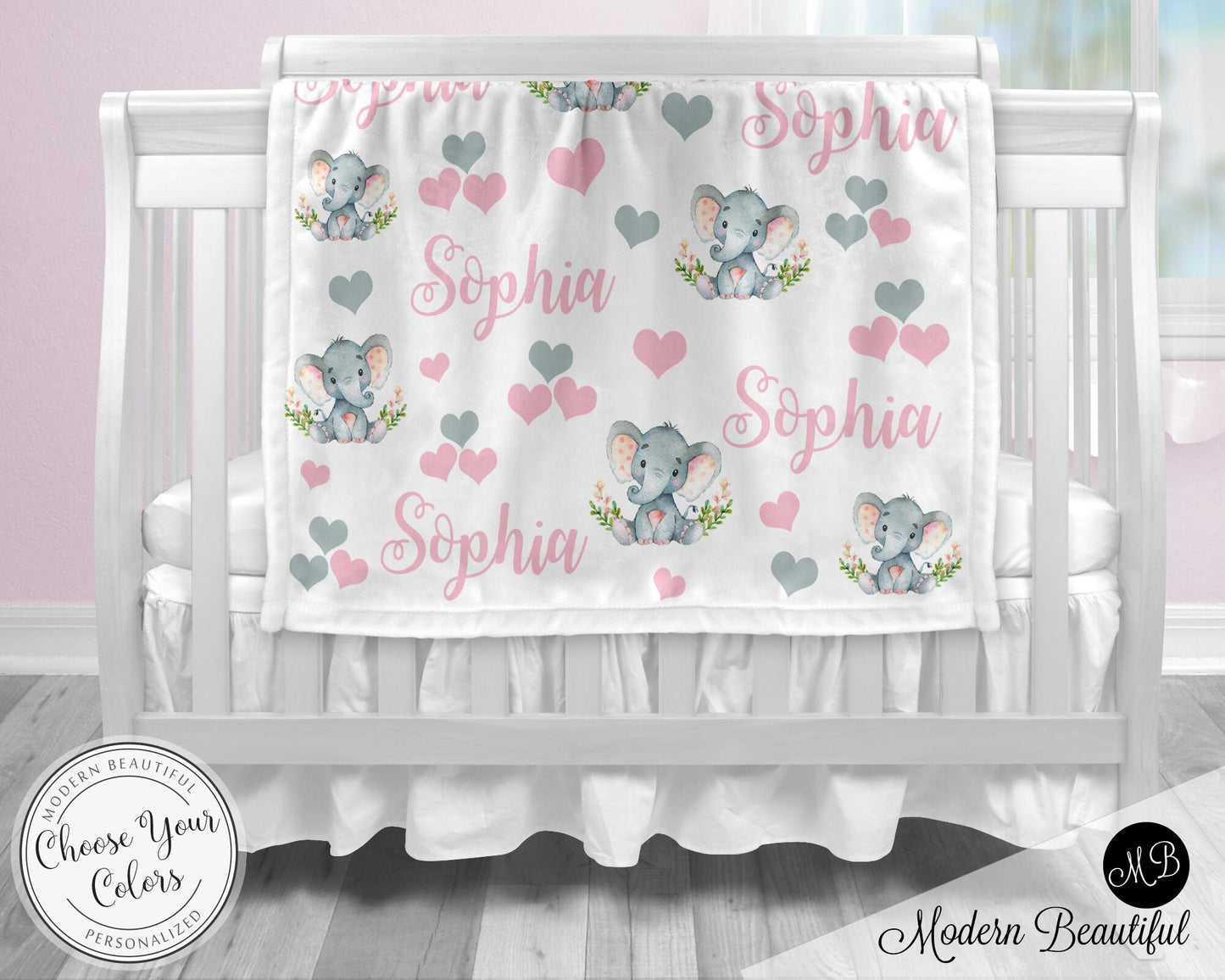 Personalized Elephant Baby Name Blanket