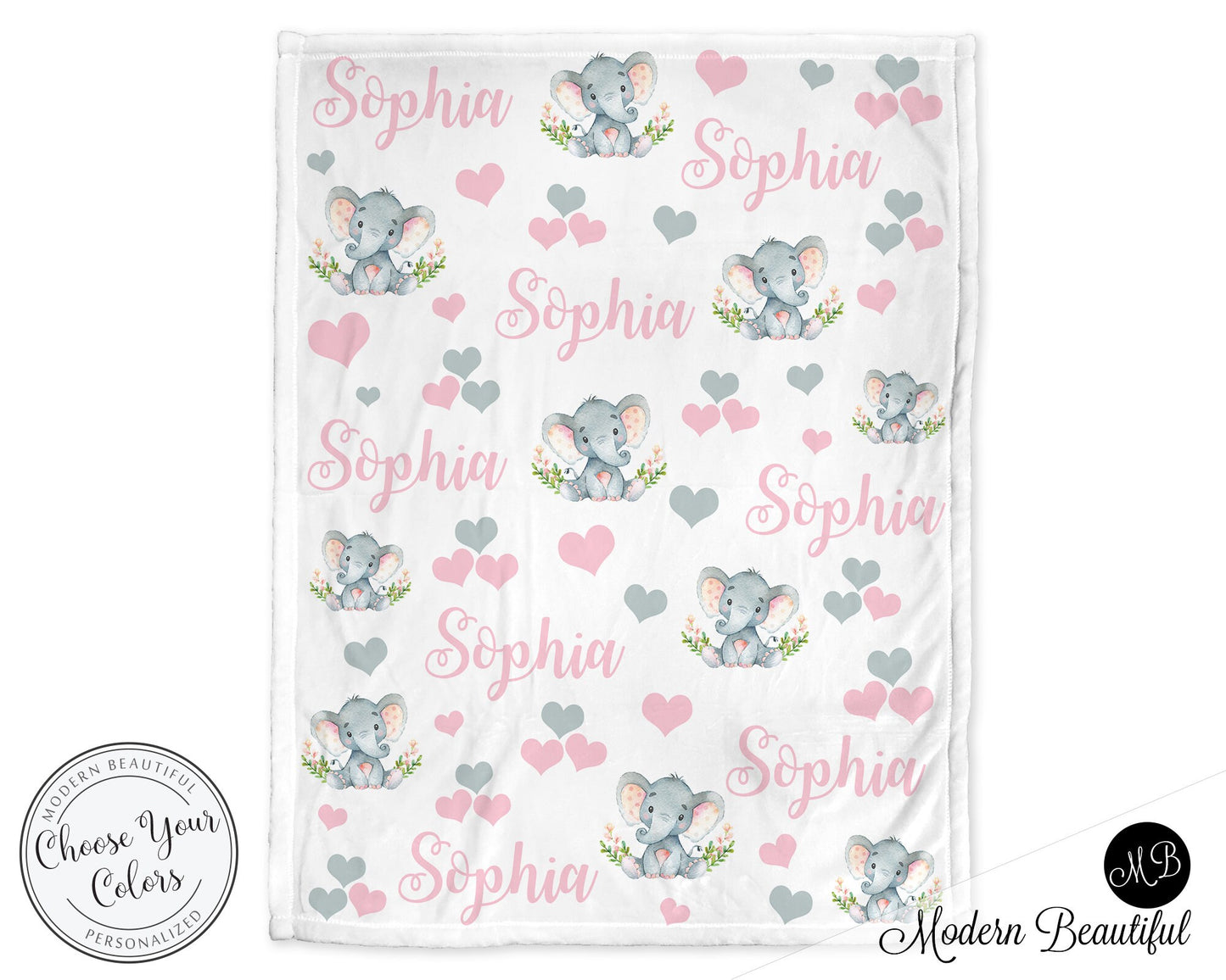 Personalized Elephant Baby Name Blanket