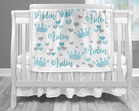 Crown baby blanket, personalized little boy prince baby gift, royalty swaddle blanket, soft fleece, minky style, or sherpa (CHOOSE COLOR)