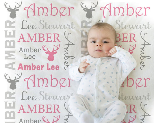 Personalized Baby Deer Baby Name Blanket Girl