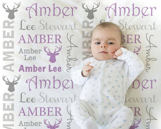 Personalized Deer Antler Baby Name Blanket