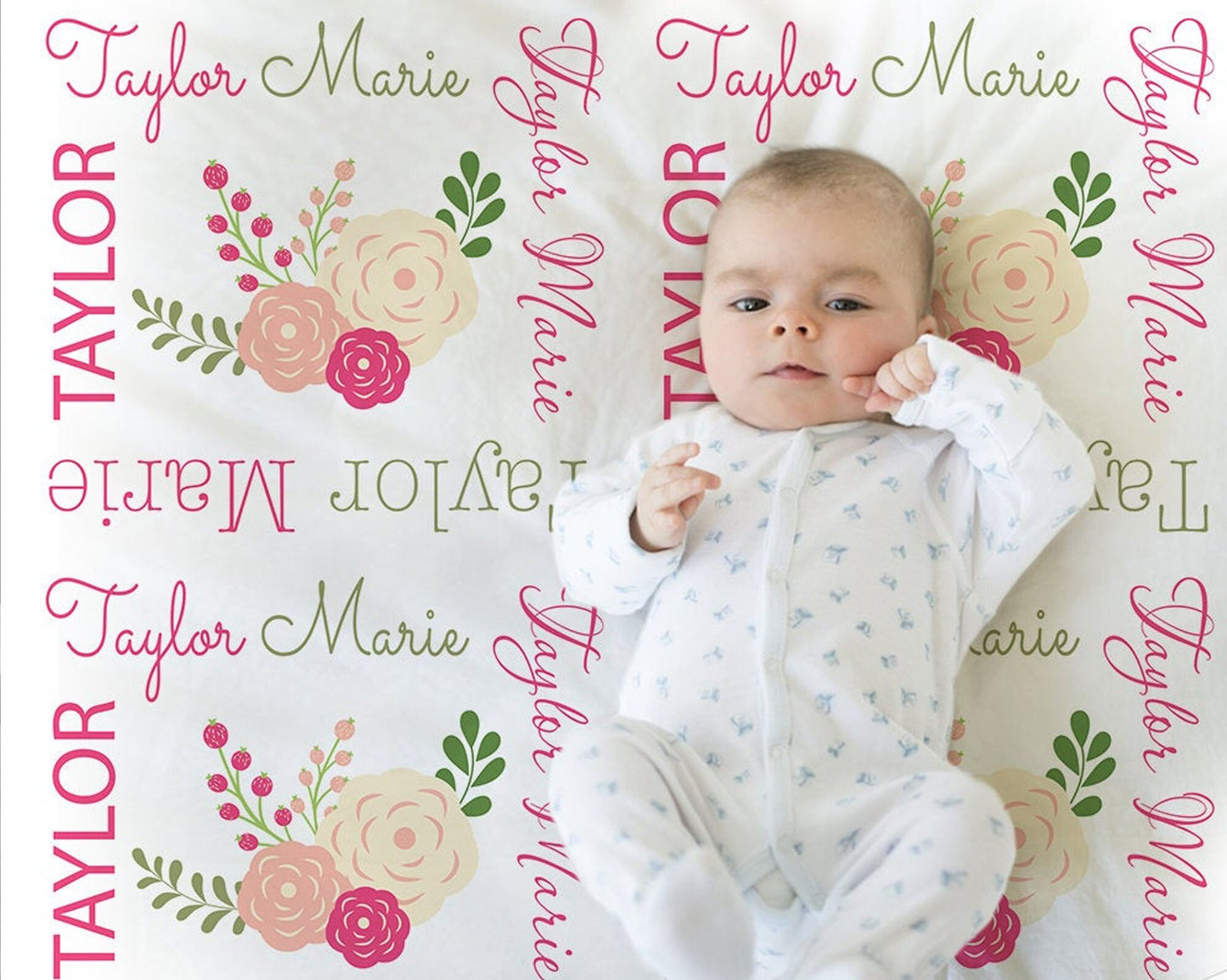 Personalized Flowers Baby Name Blanket Girl