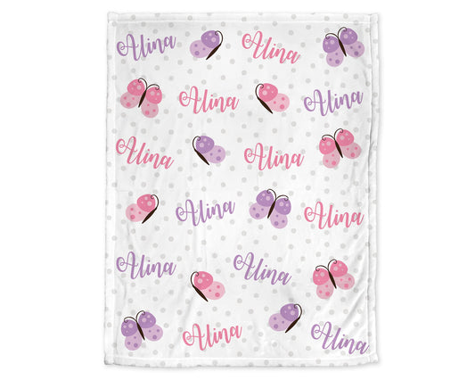 Personalized Butterfly Baby Name Blanket Girl