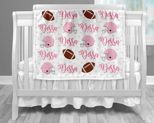 Personalized Footall Pink Baby Name Blanket Girl