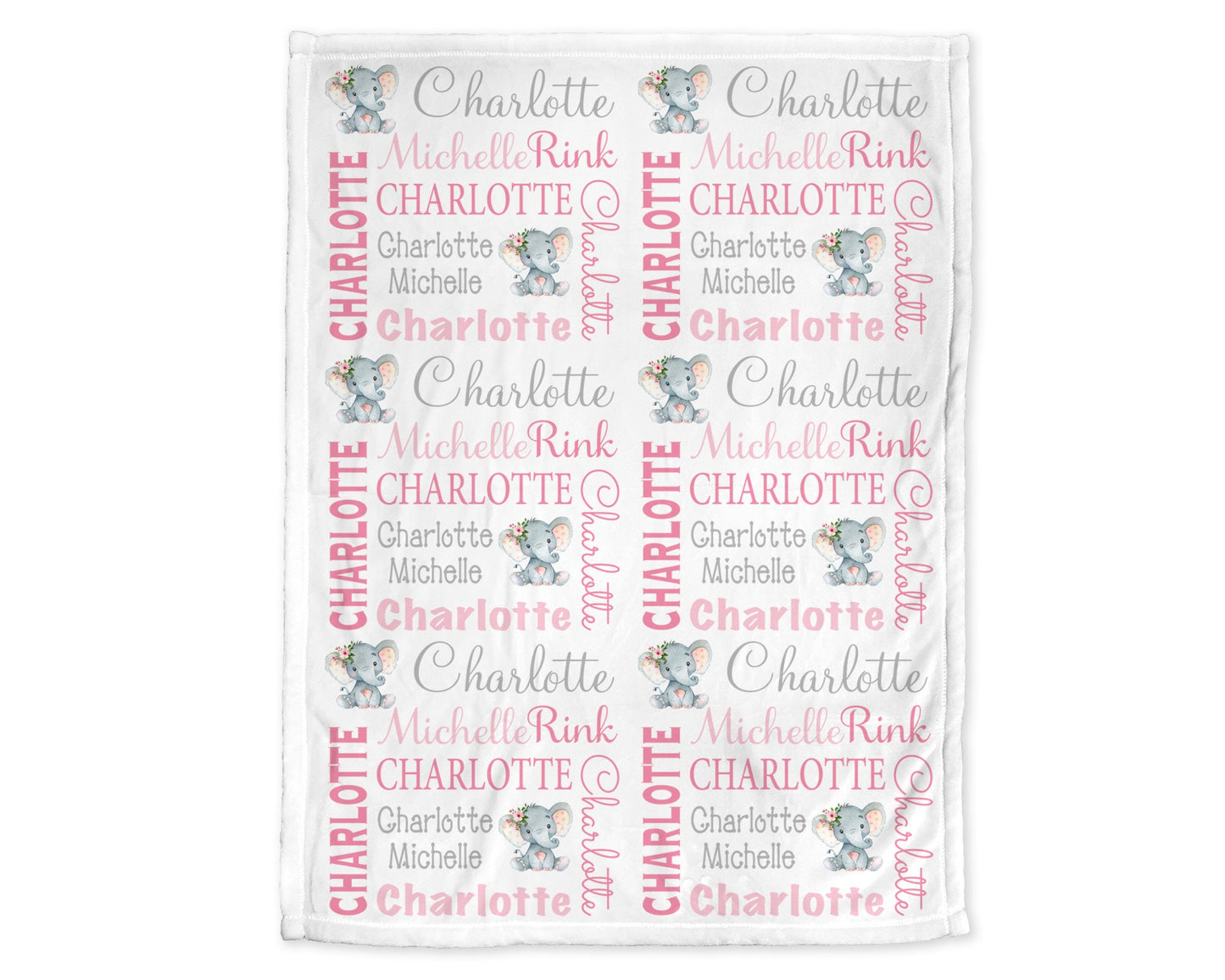 Personalized Cute Elephant Pink Baby Name Blanket Girl