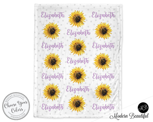 Personalized Sunflowers Baby Name Blanket Girl