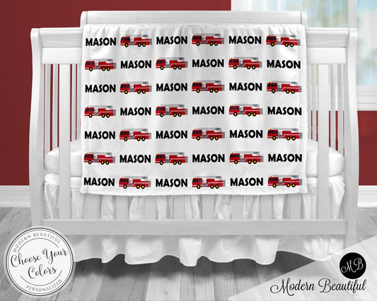 Personalized firetruck baby name blanket