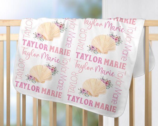 Personalized Shells Baby Name Blanket Girl