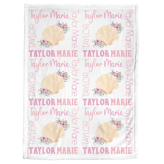Personalized Shells Baby Name Blanket Girl