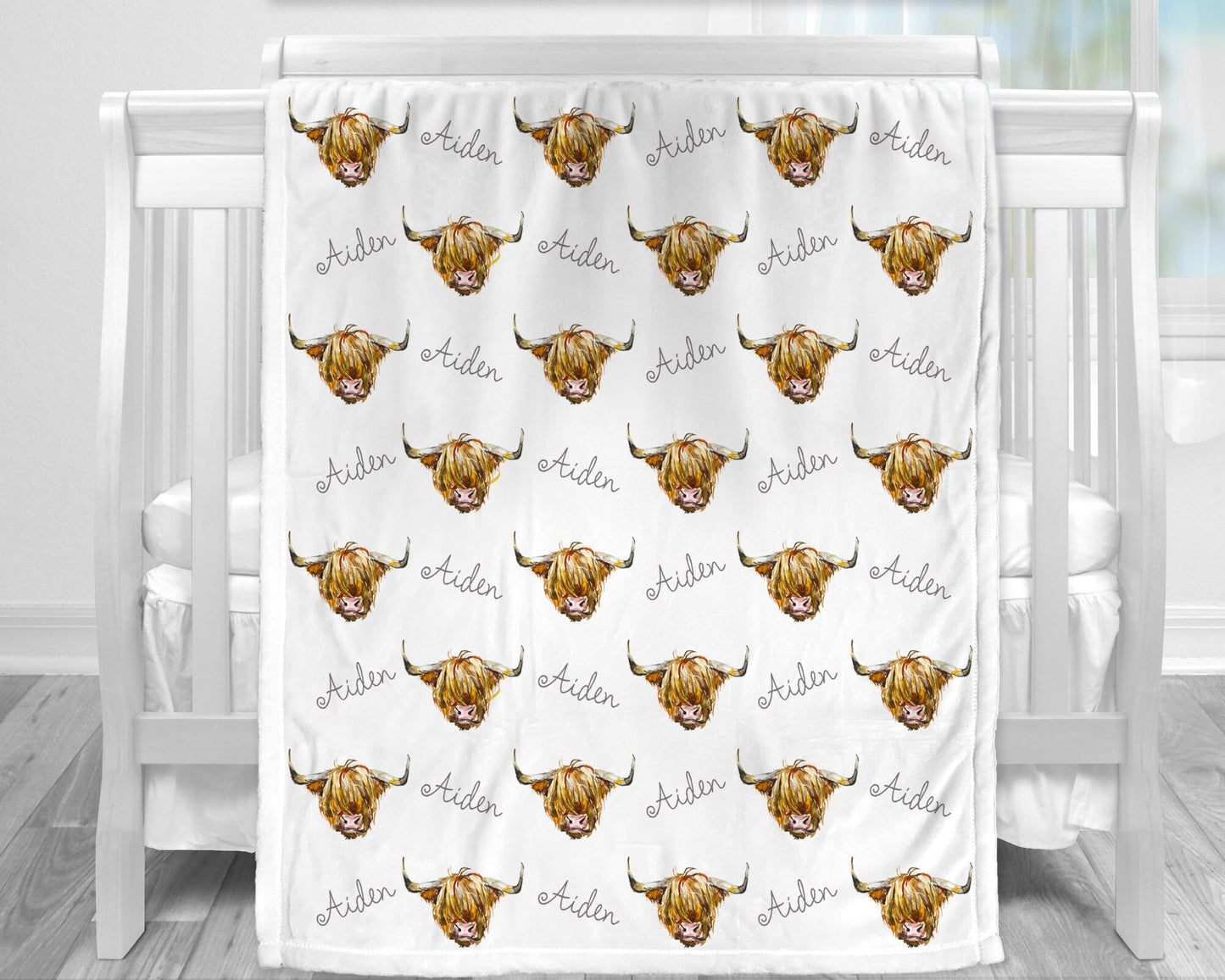 Personalized Highland Cow Baby Name Blanket