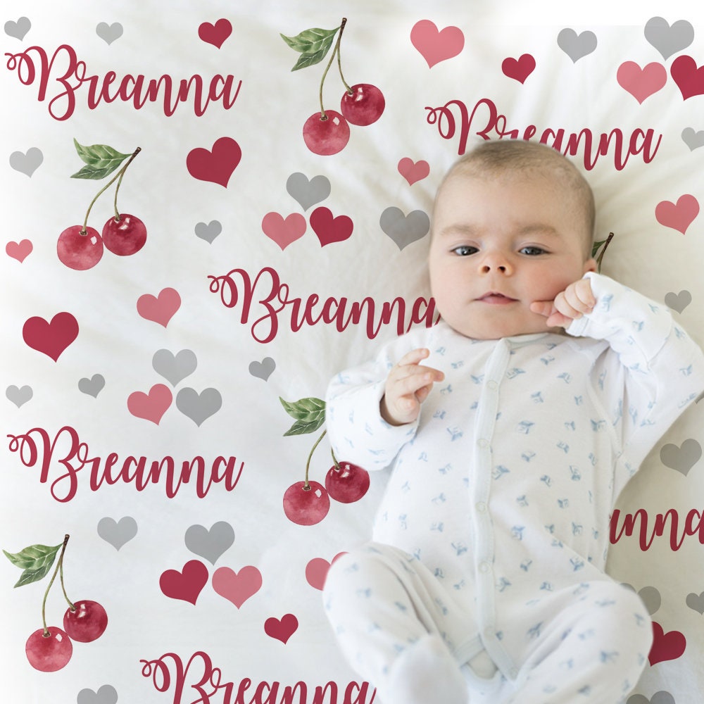 Personalized Cherries Baby Name Blanket Girl