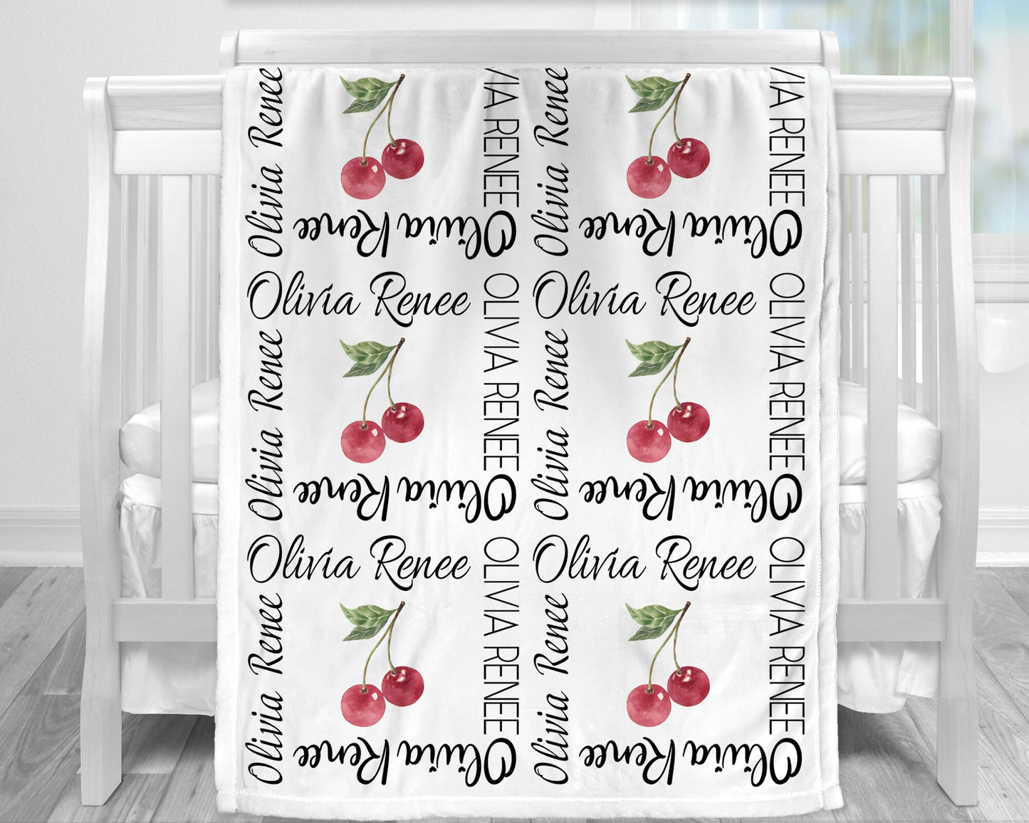 Personalized Cherry Baby Name Blanket Girl