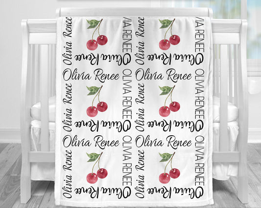 Personalized Cherry Baby Name Blanket Girl