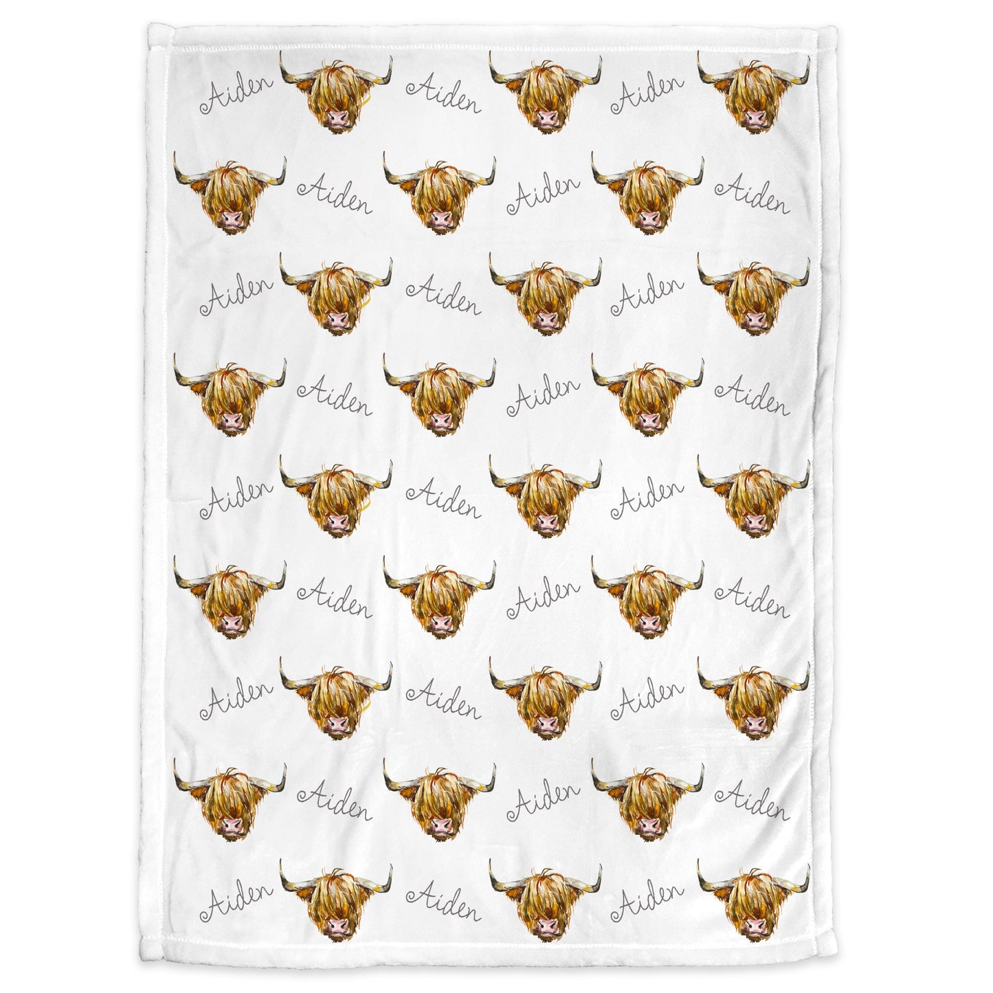 Personalized Highland Cow Baby Name Blanket Boy
