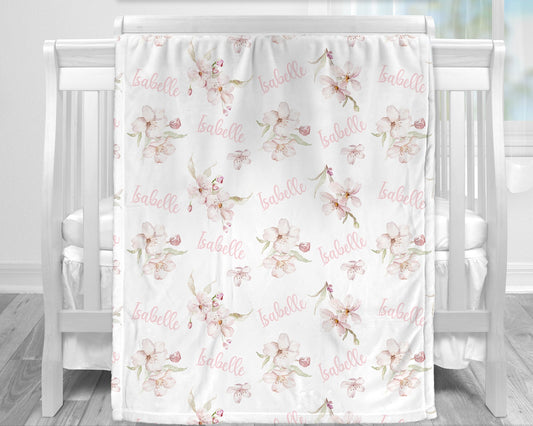 Personalized Cherry Blossoms Baby Name Blanket Girl