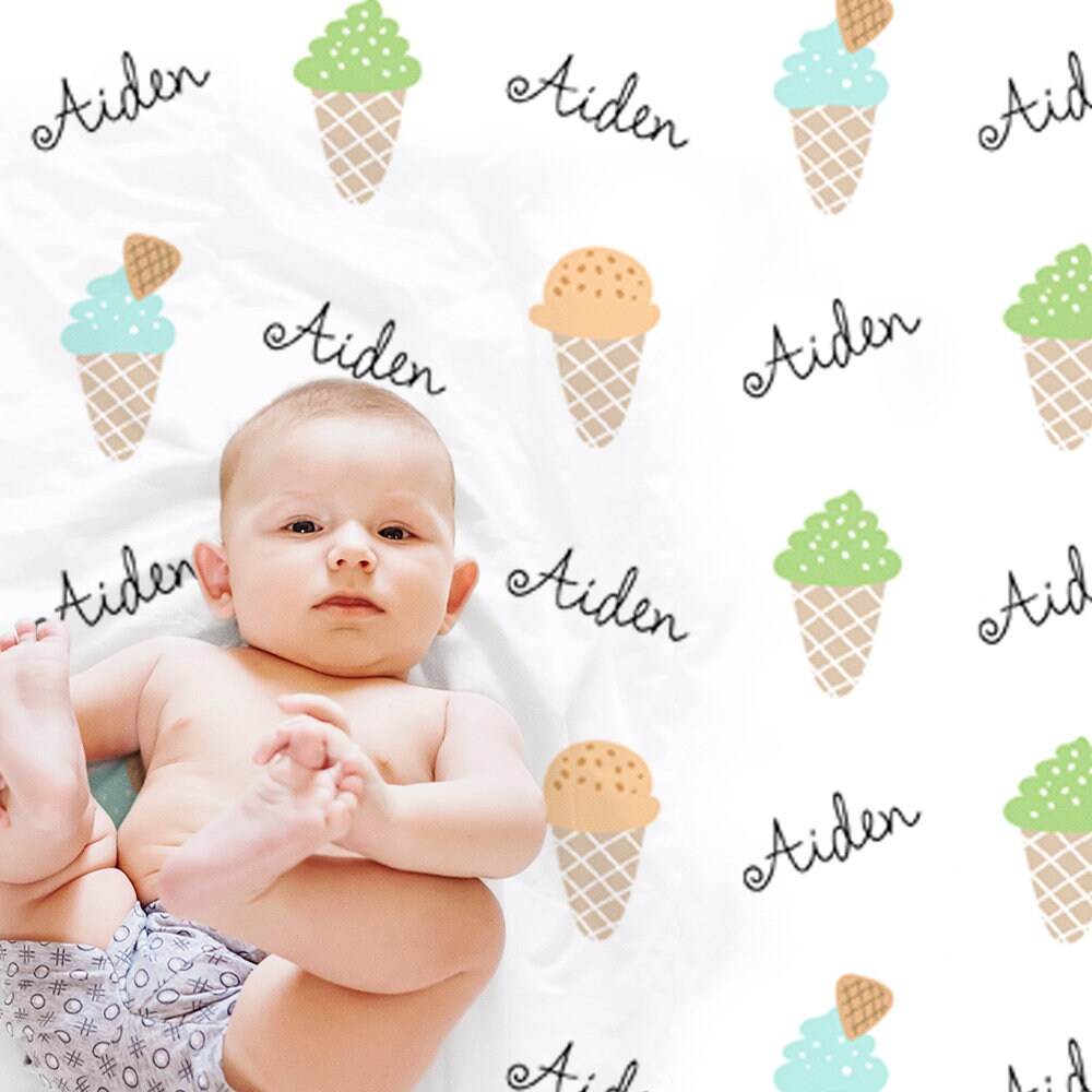 Personalized Ice cream baby name blanket