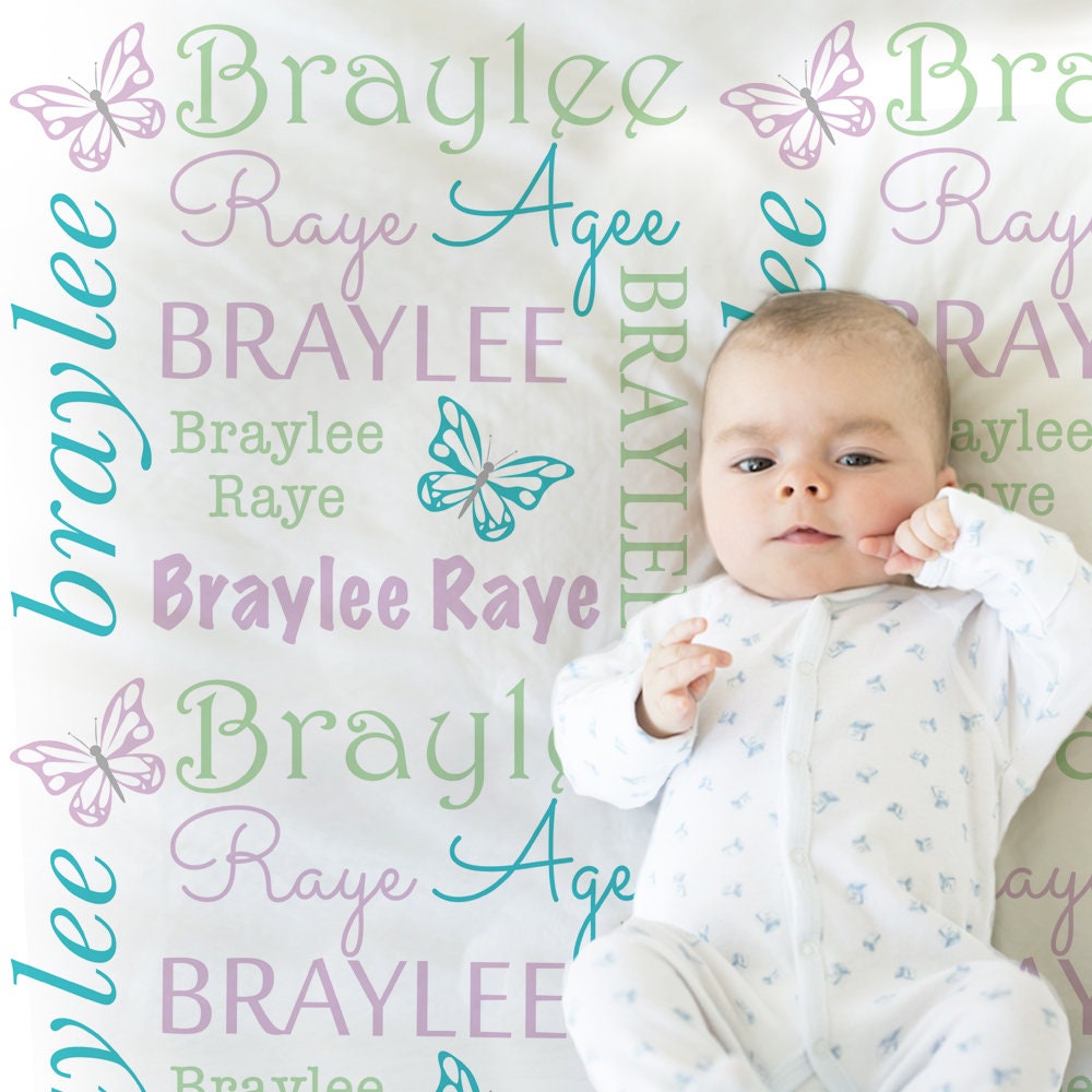 Butterfly baby girl blanket, personalized newborn butterflies name blanket, butterfly baby swaddle, butterfly baby gift (CHOOSE COLOR)