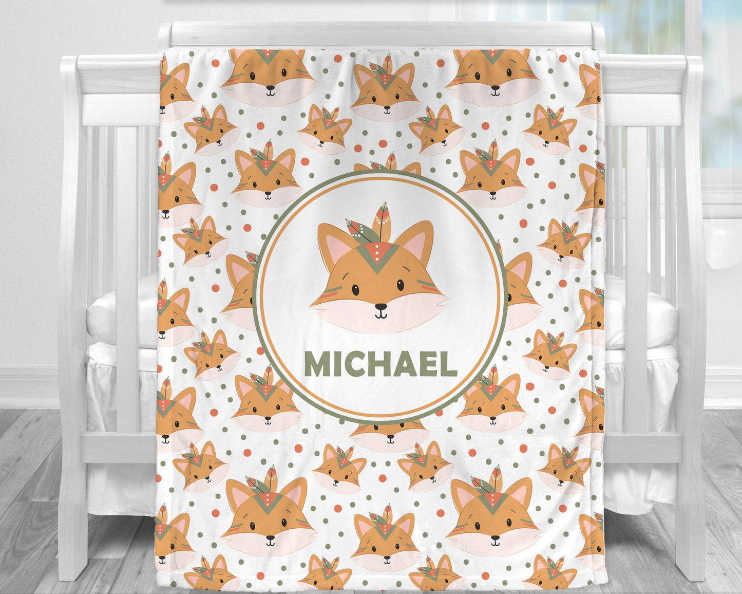 Personalized Boho Fox Baby Name Blanket Boy