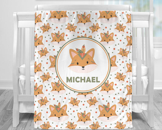 Personalized Boho Fox Baby Name Blanket Boy