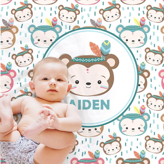 Personalized Boho Monkey Baby Name Blanket