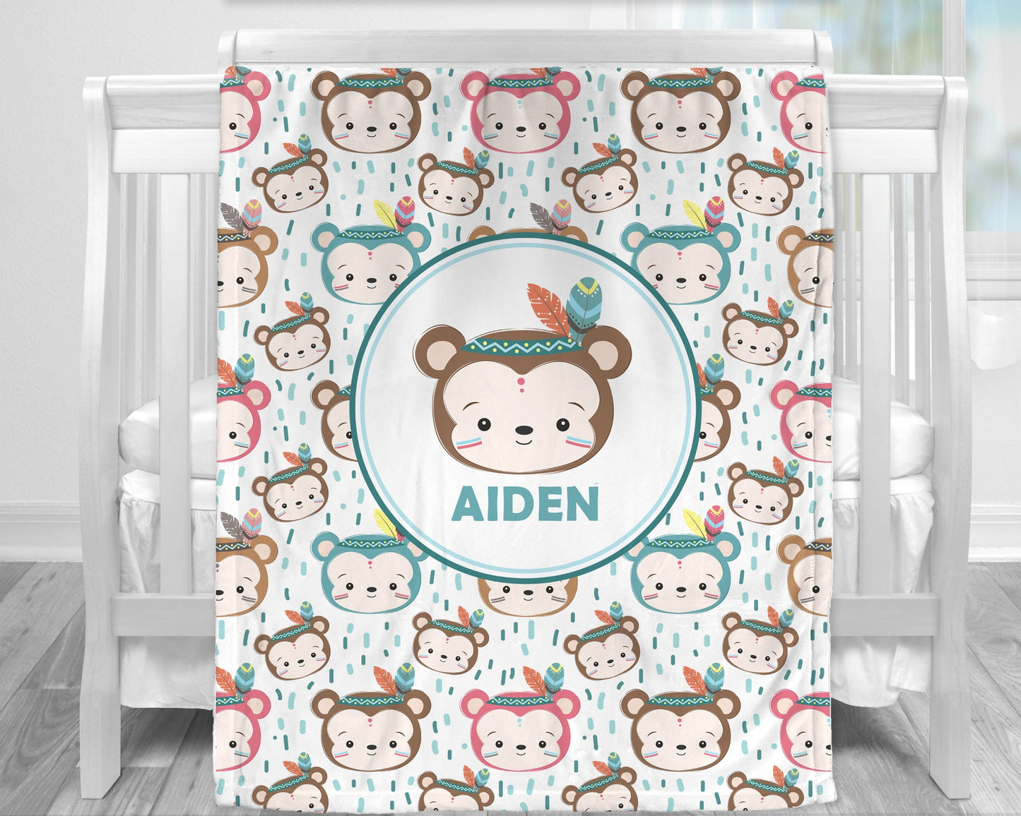 Personalized Boho Monkey Baby Name Blanket