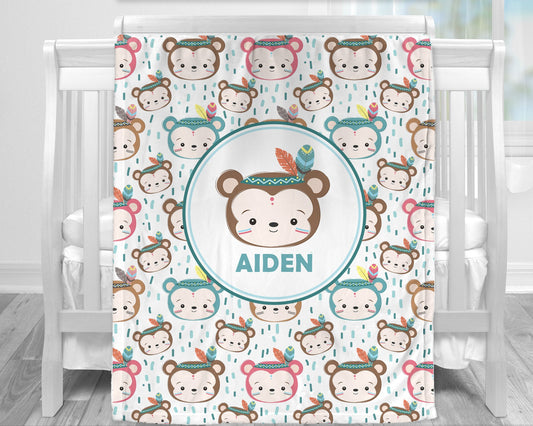 Personalized Boho Monkey Baby Name Blanket
