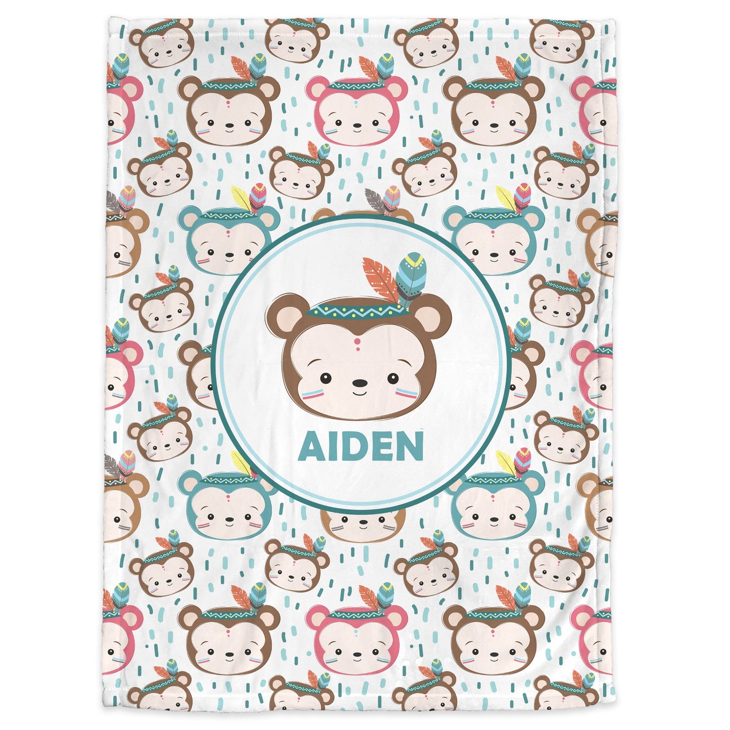 Personalized Boho Monkey Baby Name Blanket
