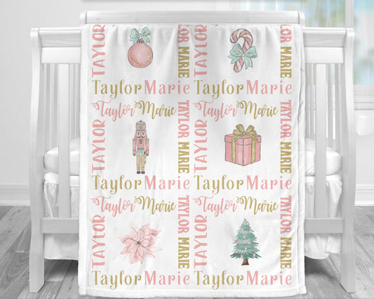 Personalized Holiday Baby Name Blanket Girl