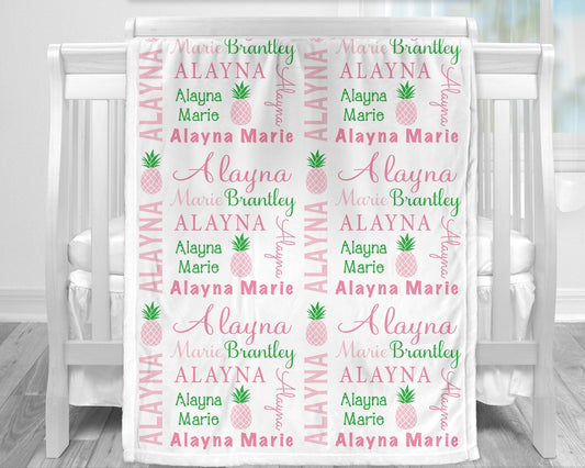 Personalized Pineapple Baby Name Blanket
