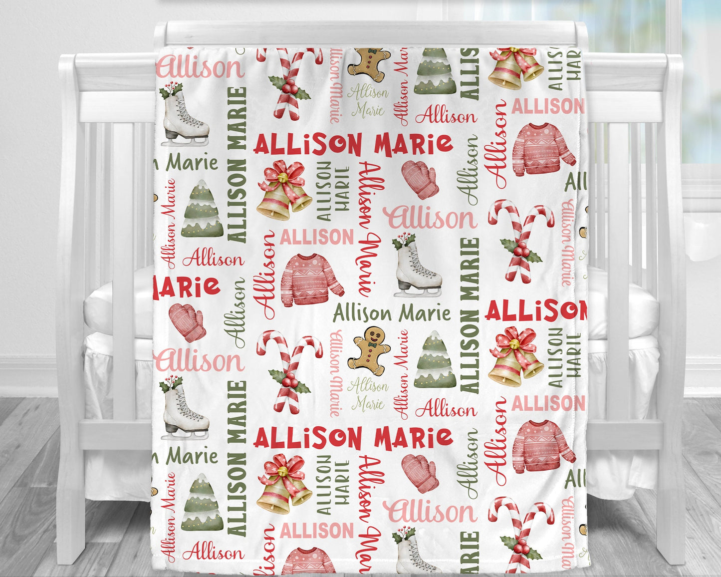 Personalized Christmas Baby Name Blanket Girl