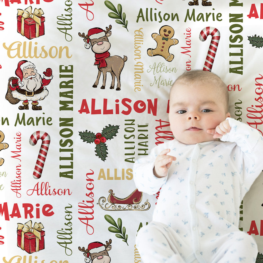 Personalized Christmas Baby Name Blanket Girl