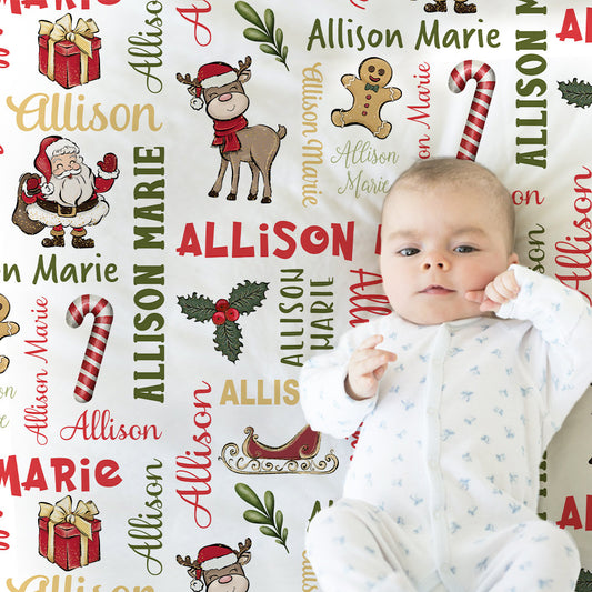 Personalized Christmas Baby Name Blanket Girl