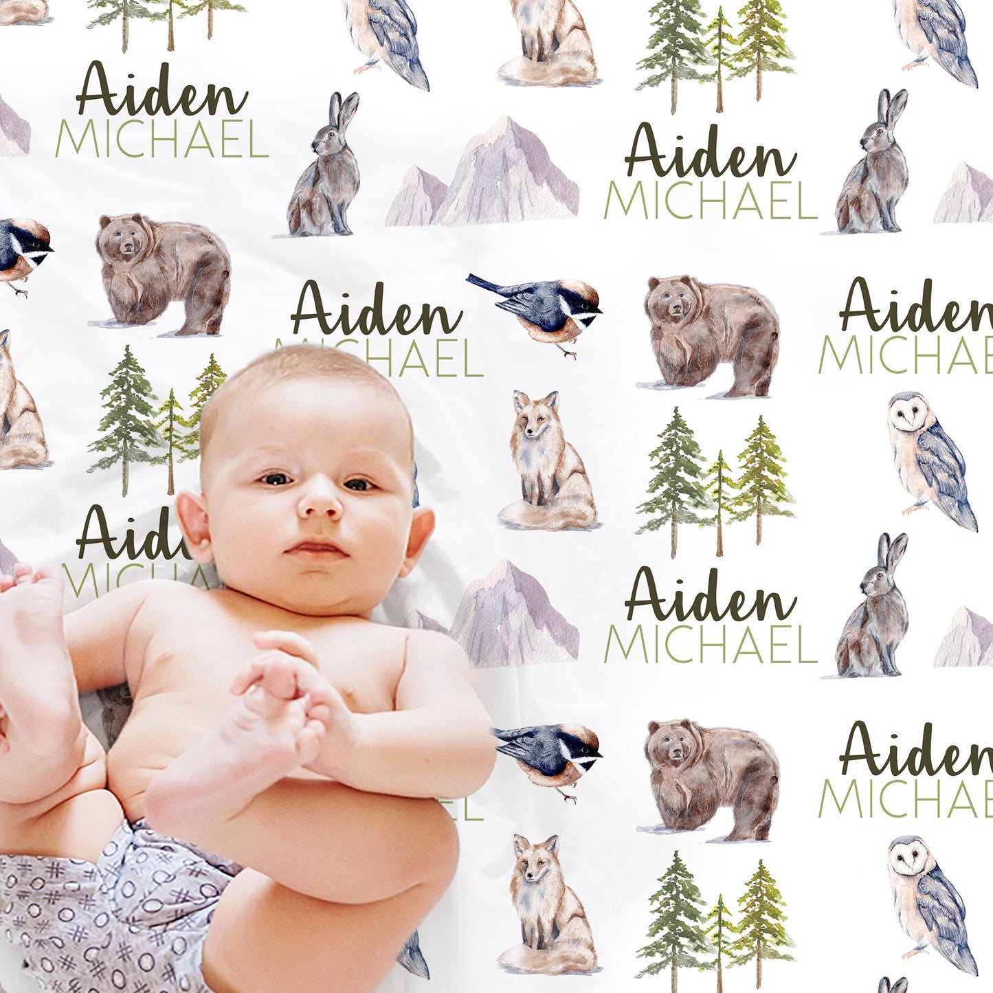 Personalized Forest Animals Baby Name Blanket Boy