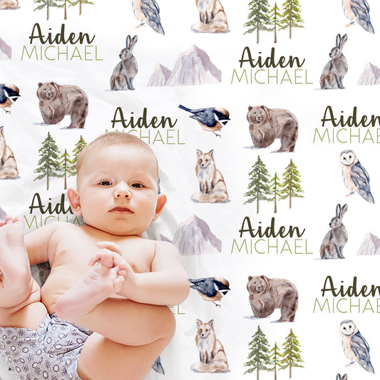 Personalized Forest Animals Baby Name Blanket Boy
