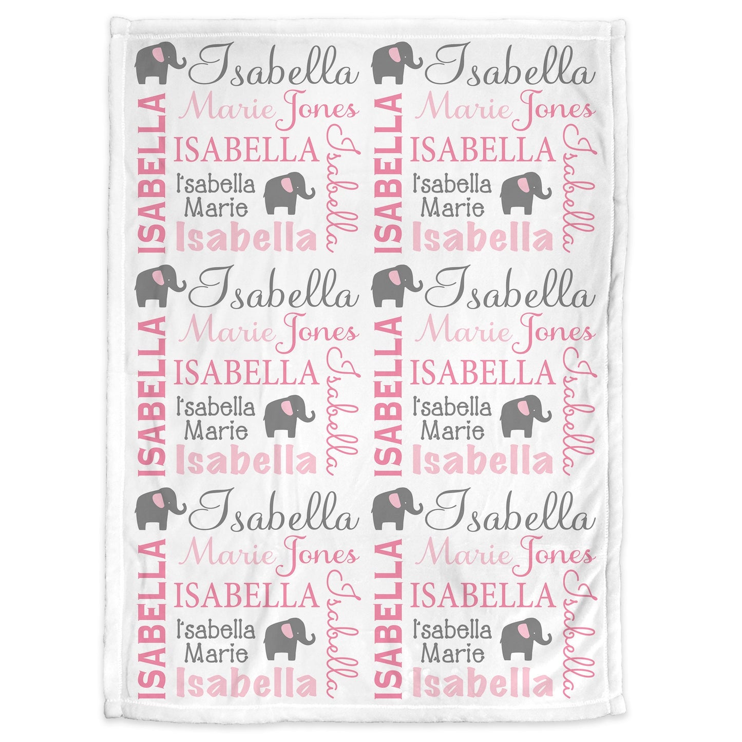 Personalized Pink Elephant Baby Name Blanket Girl