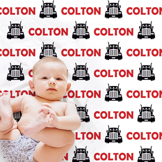 Personalized Diesel Truck Baby Name Blanket Boy