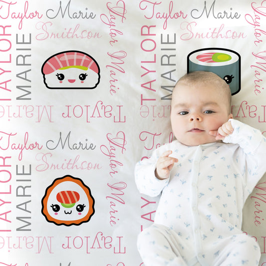 Personalized Sushi Girl Baby Name Blanket Girl