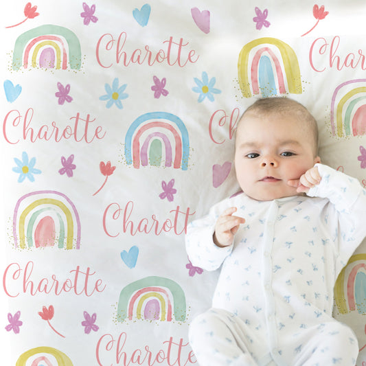 Personalized Boho Rainbow Baby Name Blanket Girl