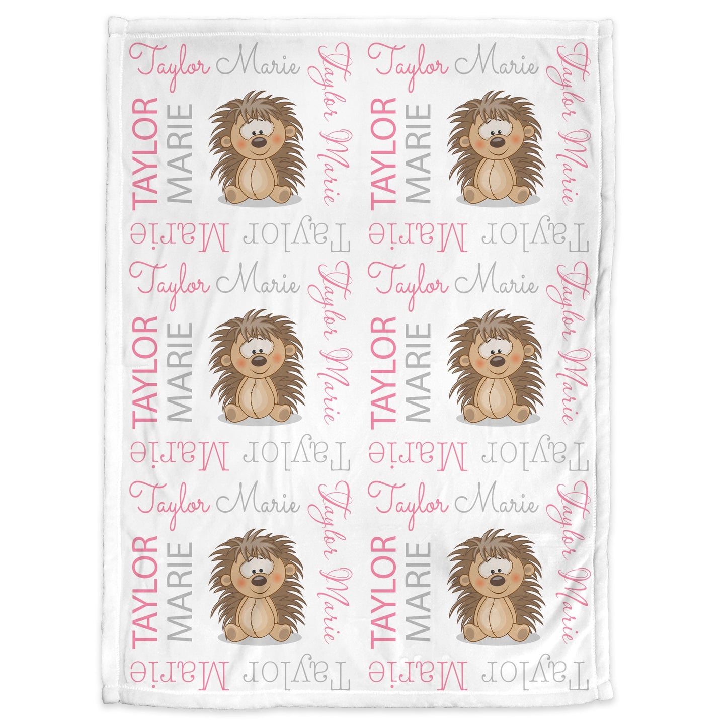 Personalized Hedgehog Baby Name Blanket Girl