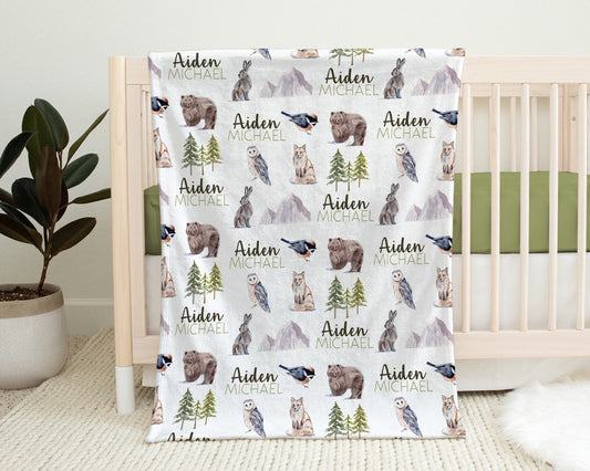 Personalized Forest Animals Baby Name Blanket Boy