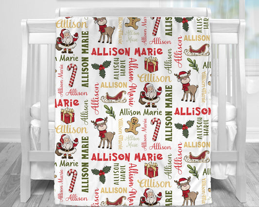 Personalized Christmas Baby Name Blanket Girl